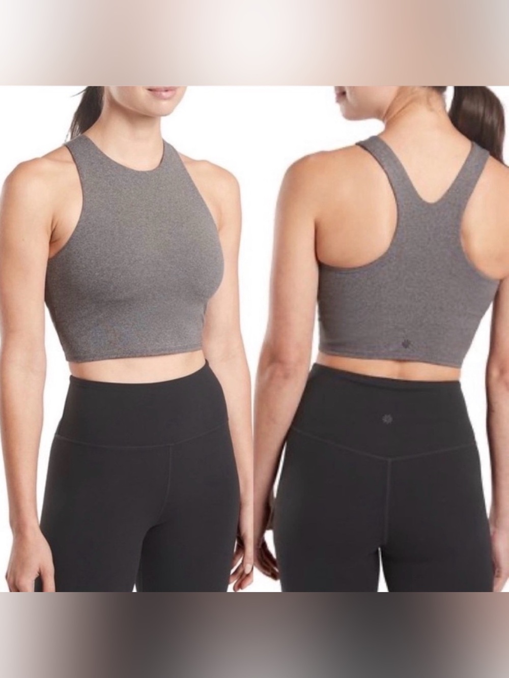 Athleta Conscious Crop Charcoal Gray High Neck Crop Sports Bra